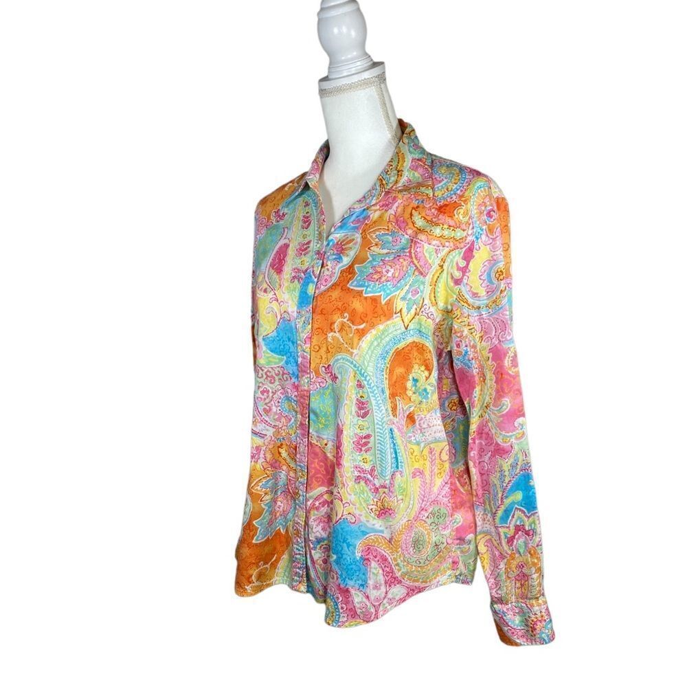 Chaps Unique Paisley Multicolored Button Down Top… - image 4
